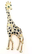 Giraffe Standing HUGE 3 1/2” Gold Tone Rhinestone Sparkle Brooch Pin Jewelry lot picture