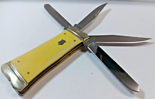 Rough Rider Double Take Trapper Knife 4 Blades Yellow Composite Handle Exc cond picture