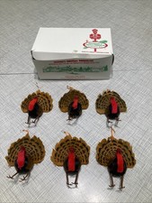 Vtg 1980s Real Feather Turkey Thanksgiving Ornaments W/ Bronners Box Fall Lot 6 picture