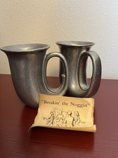 Vintage Pair Wilton Armetale Pewter Horn Mugs Set of 2 Tavern Hunter Cup picture