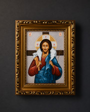 Christ The Good Shepherd Wooden Framed Gold Foiled Icon Religious Home Decor picture