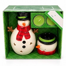New Holiday Time Snowman Tealight 4 Piece Set picture