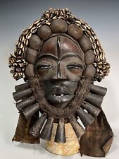 Dan Gunye Ge (racing mask) Carved Wood Mask w/ Iron Bells Cowrie Shells 20th c. picture
