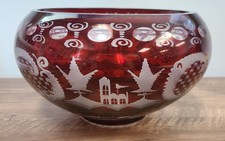 Egermann Glass Vintage Thick Bowl Red Cut to Clear Glass w/ Certified Pamphlet picture