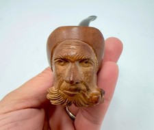 Vintage Norwegian Hand Carved Figural Smoking Pipe Bearded Fisherman Wood Pipe picture