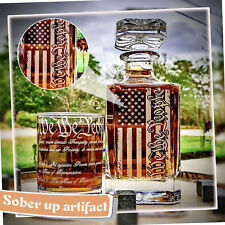 American Flag Pattern Whiskey Glass Decanter Gorgeous Meaningful Glass Bottle picture