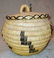 Vintage Tohono O'odham Papago Hand Made Indian Lidded Basket Circa 1960's picture