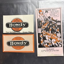 2 Vintage Howdy Pioneer Soda Bottling Works Labels & Howdy Ink Blotter picture
