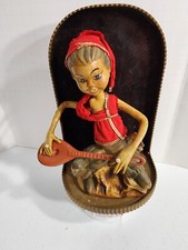 Vintage Christmas Pixie Elf Playing Mandolin TILSO Wall Hanging Hong Kong READ picture