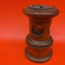 Antique Peugeot Freres Traveling Pocket Pepper Grinder Mill Wood Glass 3.5” picture