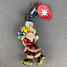 Radko FORWARD HO 20th Anniversary 2005 Glass Ornament Skating Santa Rare 7 inch picture