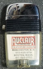 Vintage Scripto Vu Lighter, AUCLAIR TRANSPORTATION MANCHESTER NH & BOSTON MA adv picture