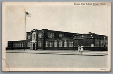 Postcard Borger TX c1929 Borger High School Hutchinson County American Flag picture