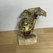 Mushroom Flame Cut Brass Sculpture Vintage Brutalist Metal Decor Mid Century  picture