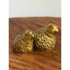 Vintage Mid Century Brass Quail Figurines Set of 2 MCM Bird Statues Patina picture