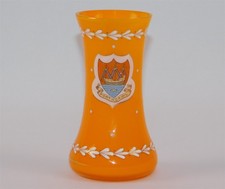Antique Porthcawl Orange Cased Glass Souvenir Bud Vase Hand Painted Enamel 4.5