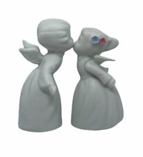 VINTAGE Angels Kissing White Bisque Porcelain Figurines White Colored Flowersr picture