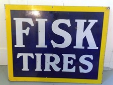 Vintage Antique Fisk Tires Double-Sided Flange Porcelain Sign picture