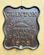 Clinton, Iowa 1895 Clinton Bridge & Iron Works Cast Iron Plaque Approx 15” x 12” picture
