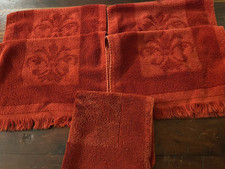 4 VTG Fieldcrest Imperial Collection 1970s Red Sculpted Hand Towels, 1 Washcloth picture