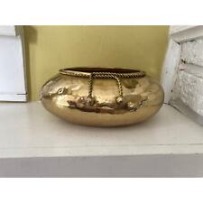 Hammered Brass Oval Planter Pot Bowl Dish with Brass Rope Trim  picture