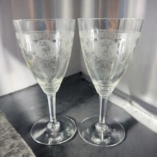 Heisey Pied Piper Etched Crystal Water Goblet Delicate Stemware Glasses Set 2 picture