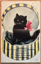 Antique Black Cat Postcard Clovelly UK Novelty Mailer Hat Box #470 picture