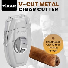 Xikar VX2 V-Cut Cigar Cutter, Up to 70 Ring Gauge, Steel Blades, Brushed Silver picture