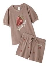 Gelato Pique Airy Moco Strawberry Jacquard Brown Pullover & Shorts Set picture