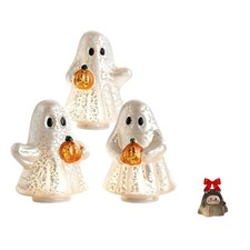 Set 3 Illuminated Mercury Glass Ghosts, LED Halloween Ghost Decorations picture