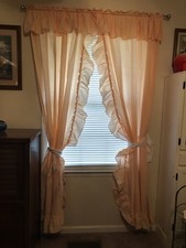 Vintage Peach Ruffled Curtains With Matching Pillow Shams picture
