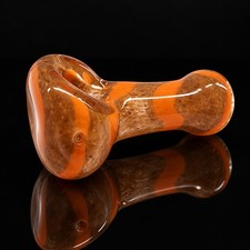 Mini Glass Tobacco Hand Pipe Amber Orange Swirl Compact Just Over 2