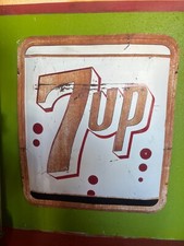 Vintage Original 1959 7UP Painted Metal Convex Advertisement Sign picture