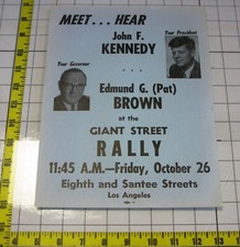 1962 John F Kennedy Governor Pat Brown Rally Flyer Cuban Missile Crisis JFK picture