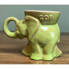 Vintage Frankoma 1981 Reagan Bush GOP Elephant Mug Prairie Green D215-869 picture