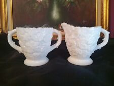 Vintage Westmoreland Glass Leaf And Vine White Milk Glass Creamer And Sugar Bowl picture