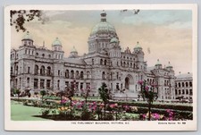 Victoria British Columbia Parliament Buildings Hand Colored RPPC Postcard picture