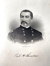 1860s CIVIL WAR UNION GENERAL PHILIP SHERIDAN antique engraving print U.S. ARMY picture