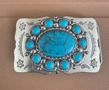 Vintage Bell Trading Post  Nickel Silver & Turquoise SW Belt Buckle Fred Harvey picture
