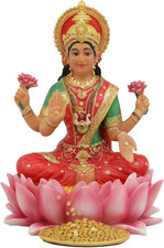 Ebros Seated Beautiful Hindu Goddess Lakshmi Meditating on Lotus Throne Statue 6 picture