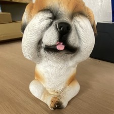 Bulldog Dog Puppy, Painted Brown & White, “See No Evil”. Garden Figurine picture