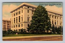 Flint MI-Michigan, Genesee County Court House and Jail Vintage Postcard picture
