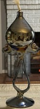 RARE Krosno Jozefina Vintage Blown Art Glass Oil Lamp Black Gunmetal Grey Poland picture