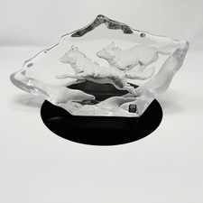 Mats Jonasson Large Lead Crystal Running Wolves Sculpture 5.5” X 10” Signed & # picture