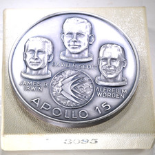 Large .999 Fine Silver Apollo 15 Lunar Medal Scientific Exploration Orig. Boxes picture