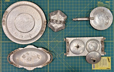 VINTAGE Rodney Kent Hand Wrought Aluminum 5 Pc Lot Tulip Serveware Glass Inserts picture