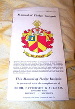 ANTIQUE Burr, Patterson & Auld fraternity / sorority pledge pin manual, 1938 OLD picture