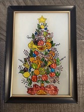 Vintage Foil Art Christmas Tree Art Work Picture Signed PNM 1978 picture