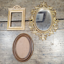 Three Vintage Wood Plastic Frames Mirror Ornate Wall Hanging Lot Gold Victorian picture