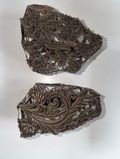 Pair Vintage Indonesian Copper Batik Tjap Stamps Floral Textile Printing Blocks picture